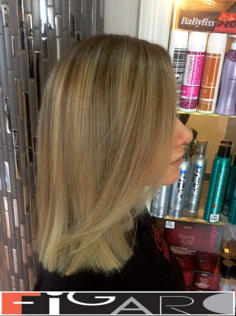 Lob(Long Bob) hair cut with Ombre Balayage done by Figaro - Best Toronto's hair Salon