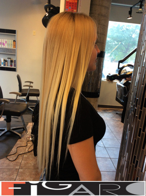 Light Blond w long layers Hairstyle by Figaro Hair Salon Toronto