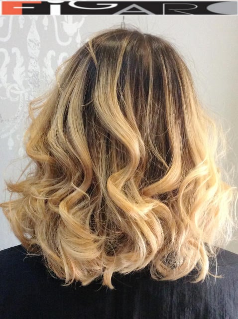 Light Blonde Ombre Balayage Medium layers Hair cut by Figaro Hair Salon Director