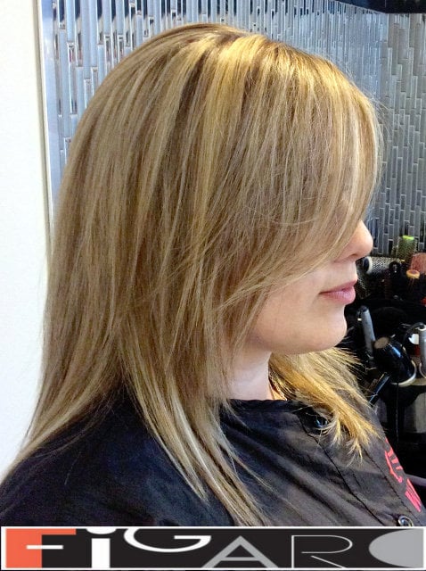 Hair Highlight and layered cut by Figaro Top Hair Salon in Toronto