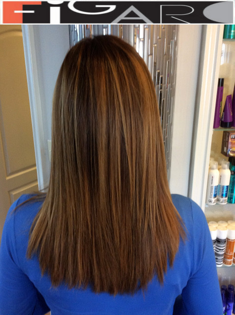 Soft Light Brown Ombre Hair, Medium Length done by figaro salon 