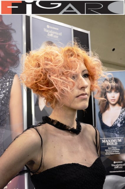 Graduated Bob Curly Hair Cupper Hair soft Pink Highlights at ABA TORONTO by Figaro - Best Toronto's hair Salon