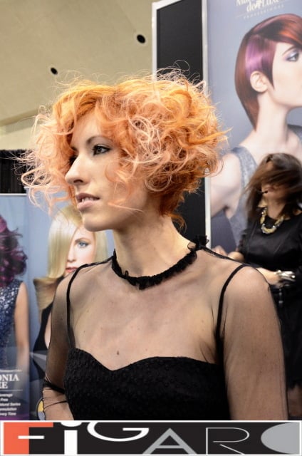 Graduated Bob Curly Hair Cupper Hair soft Pink Highlights at ABA TORONTO by Figaro - Best Toronto's hair Salon