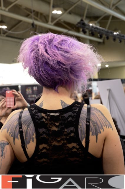 Lavender Purple w pink highlights Funky Messy Short Bob Cut at ABA TORONTO by Figaro - Best Toronto's hair Salon