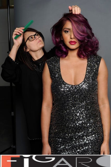 Purple Hair Color Big Curls Volume by Figaro - Best Toronto's hair Salon