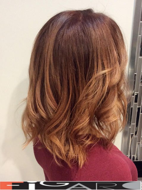 Caramel Balayage Highlights by Award winning Figaro Salon-BEST in Toronto. We use Olaplex L'oreal Goldwell