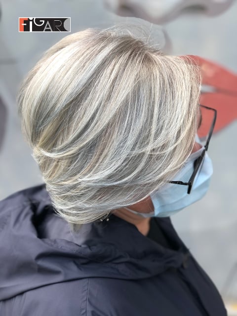 2020 Layered Short Bob Cut Platinum Hair by Figaro Salon