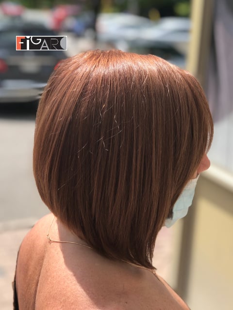 2020 Assymentrical long Bob Cut red Hair by Figaro Salon