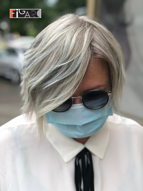 2020 Assymentrical layered Bob Cut Platinum Hair by Figaro Salon