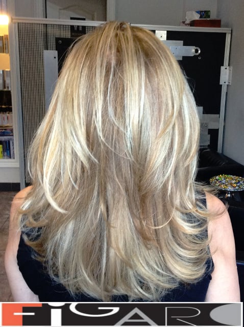 Highlights Lowlights Medium layers Haircut Award winning  Figaro Salon-BEST in Toronto.