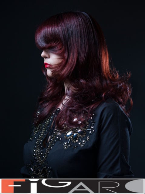 Multi Red Hair Color Layered Cut by Figaro Hair Salon Director