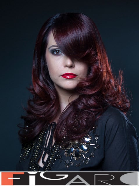 Multi Red w long layers style by Figaro Hair Salon Toronto