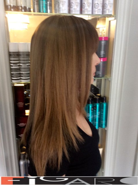 Beige Blonde Balayage Medium layers Hair cut by Figaro Hair Salon Director