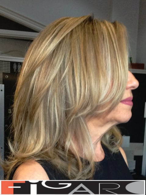 Highlights Lowlights Medium layers Hair cut by Figaro Hair Salon Toronto