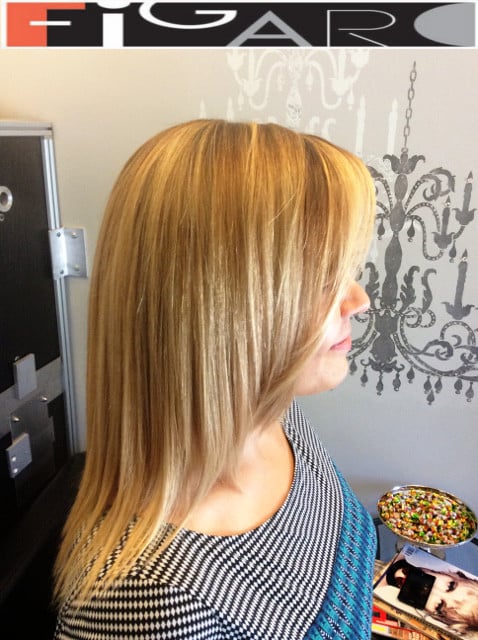 California Highlights Blonde Hair layered haircut by Figaro Hair Salon Toronto