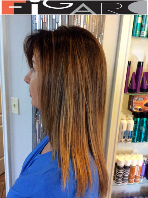 blonde for Brunets, Soft blonde, blonde Highlights for Brunet done by figaro salon 