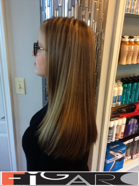 Soft Caramel Highlights Straight Hair done by figaro salon 