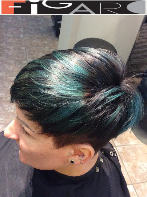 Undercut for Women Creative Green and Black color by Figaro - BEST TORONTO's HAIR SALON