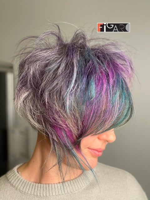 Fashion Asymmetrical Bixie haircut by Elena Art Director of Figaro Hair Salon Toronto